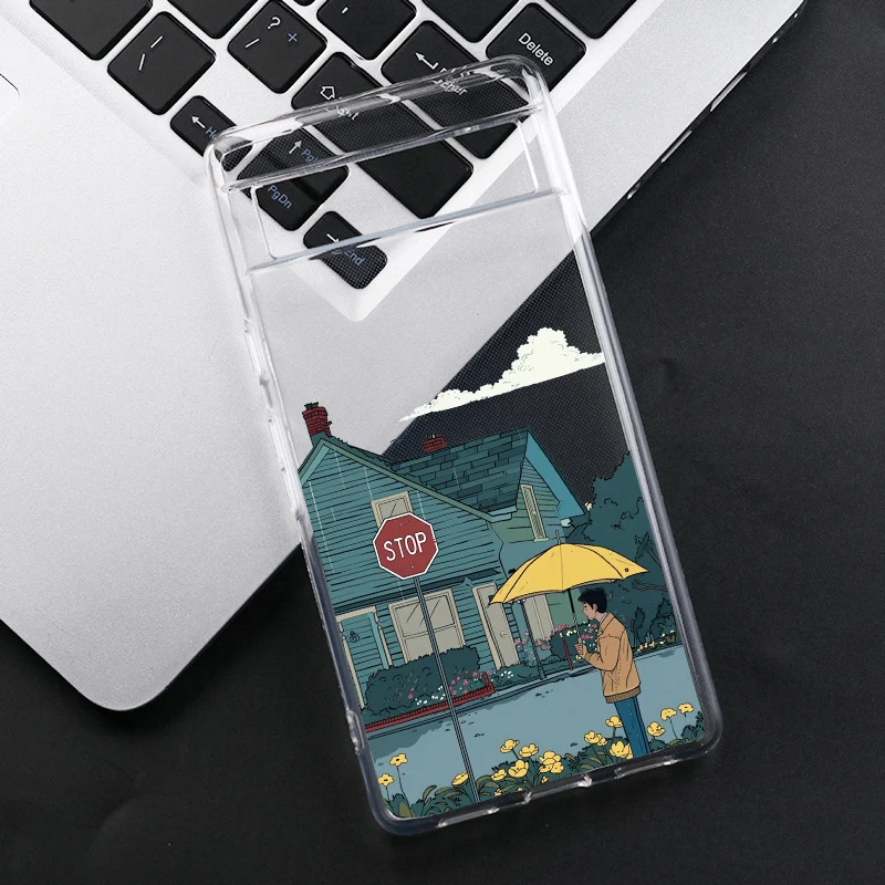 Cute Japanese Anime Landscape Transparent Phone Case - Retro Illustration Soft Cover s