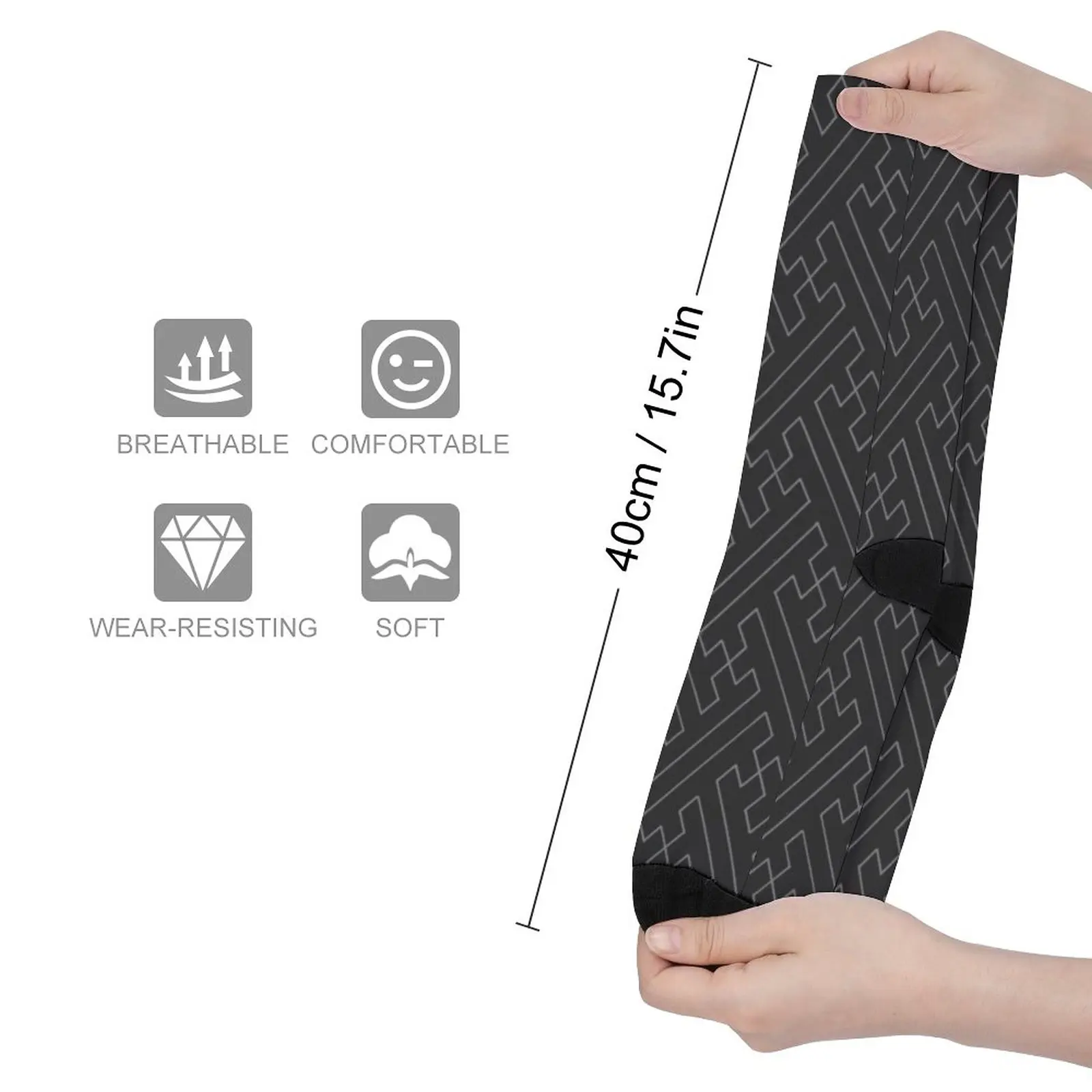 Traditional Japanese Sayagata Geometric Pattern in Greyscale/Black and Grey Socks sports and leisure luxury socks