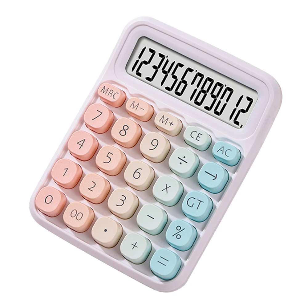 מחשבון 12 ספרות lcd גדול עגול לחצן עגול גדול שיפוע סוכריות בצבע ממתק אספקת חשמל כפול עבור בית הספר במשרד