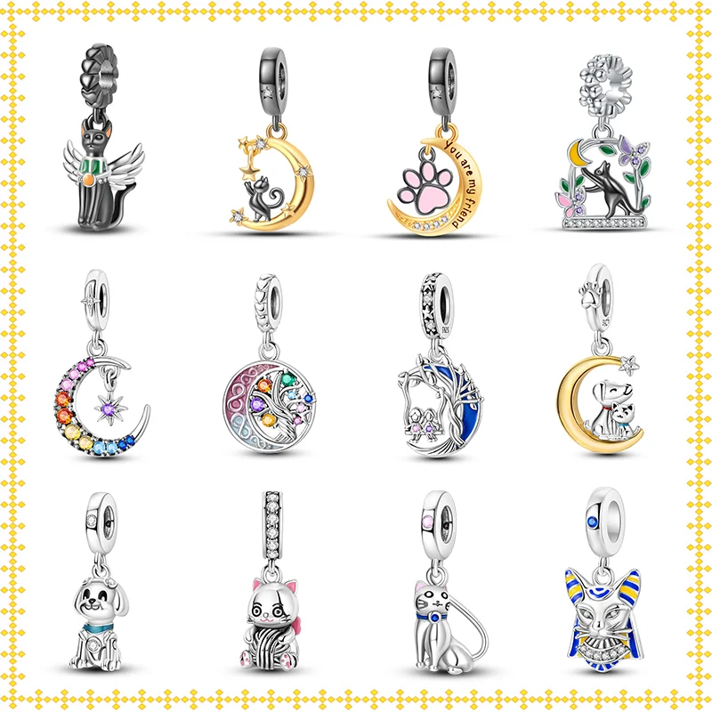 

New 925 Silver Moon Cat Claw Animal Pendant Beads for Pandora Original Bracelet DIY Fashion Exquisite Pendant Jewelry Gift