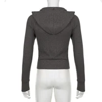 Grunge – sweat à capuche côtelé pour femme, sweat-shirt à capuche zippé, décontracté, manches longues, manteaux, tenues Vintage y2k, années 2000 6