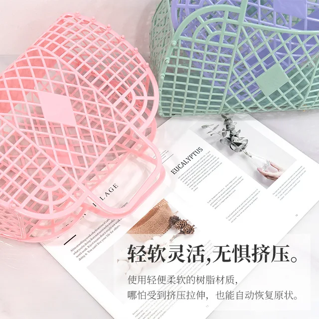 Mosoda Kosár Háló Üreges Kézitáska Nyári Női Műanyag Fürdő Mosás Otthoni Szervező Zselé Táska - Image 3