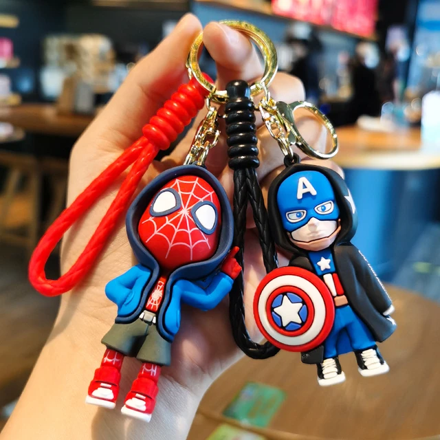 Anime Keychain Cute Marvel America Captain Spider Man Iron Man Kawaii High  Appearance Cartoon Silica Gel Keychain Girl Toys