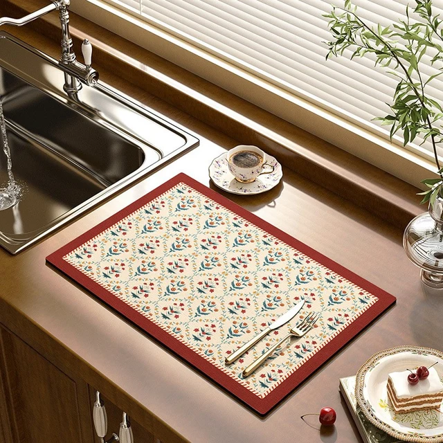 Quick Drying Dish Mat Printed Kitchen Tableware Coffee Draining Pad