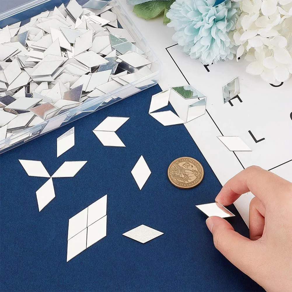 200 Pieces Diamond Shape Mirror Mosaic Tile Acrylic Small Mirror Self Adhesive Craft Tiny Tiles for Wall Art Project