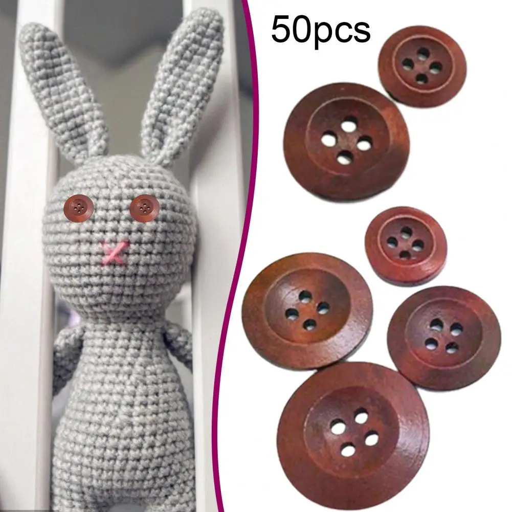 50Pcs 10-25mm Button 4 Holes Non-burr Wood Decorative Wooden Buttons Apparel Sewing Decor For Crafting Scrapbooking Clothing DIY