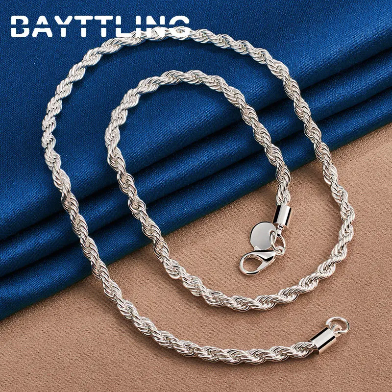 

925 Sterling Silver Jewelry 4MM 16-24 Inches Rope Chain Necklace For Women Men Fashion Engagement Party Punk Gift Accessories