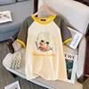 150Kg Plus Size Women's Bust 153 Summer Loose Cat Contrast T-shirt Short Sleeve Top Apricot 5XL 6XL 7XL 8XL 9XL
