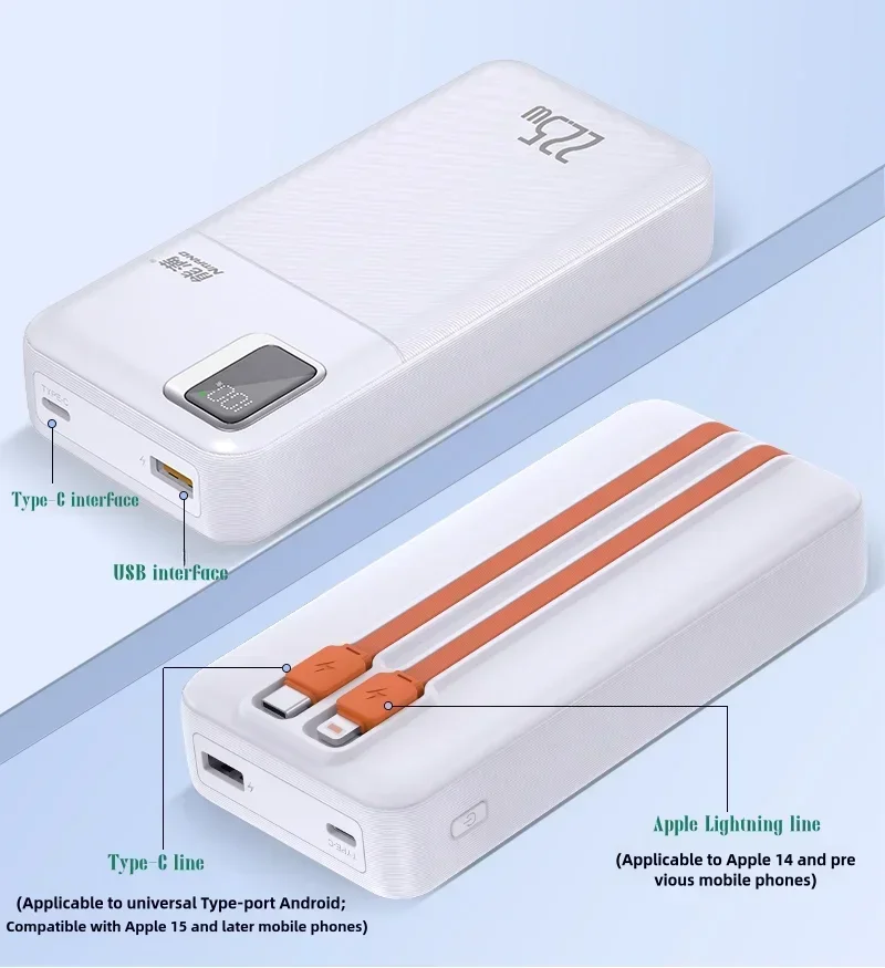 New Power Bank with Large Capacity of 200000 MAh, Fast Charging Apple Android Universal Built-in Cable Mobile Supply Portable