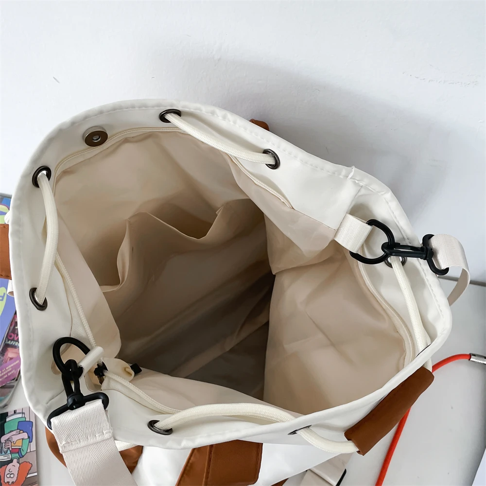 Splash-proof Nylon Fabric Shoulder Crossbody Bags For Women Multi-pocket Drawstring Tote Bag Large Capacity Student Book Handbag