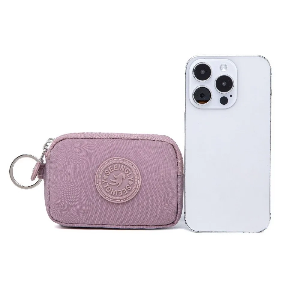 Compact Waterproof Double Layer Women's Wallet with Keychain and Nylon Zipper