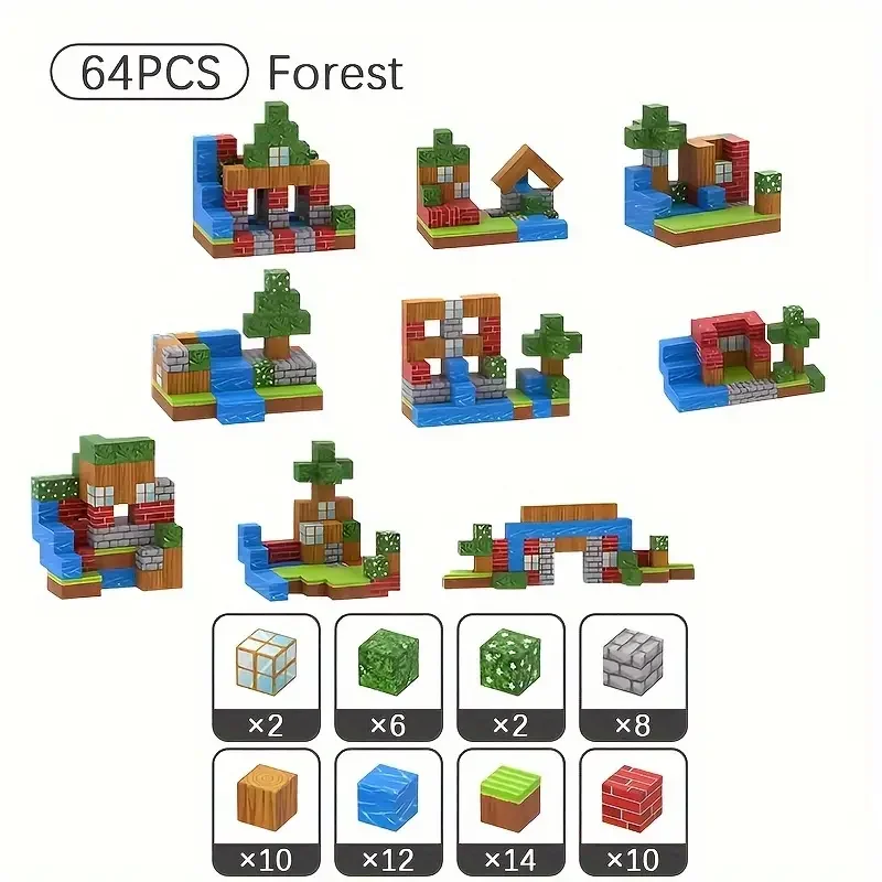 64pcs Magnetic Building Blocks Set 3D Construction Toy