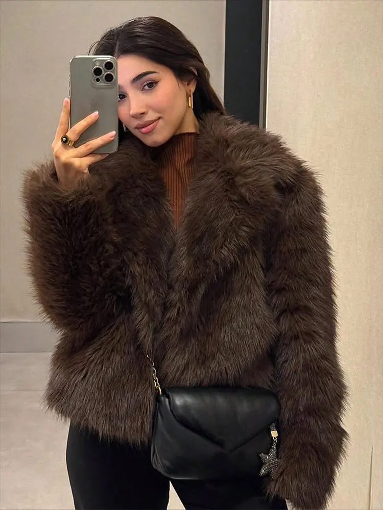 HH Autumn Winter Faux Fur Coat For Women Elegant Solid Button Long Sleeve Jacket Female Fashion Streetwear Warm Outerwear