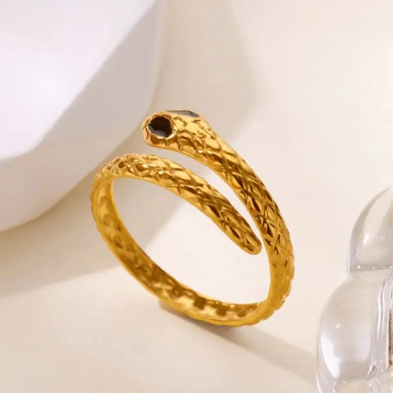 Zircon Hip Hop Snake Rings For Women Gold Color Stainless Steel