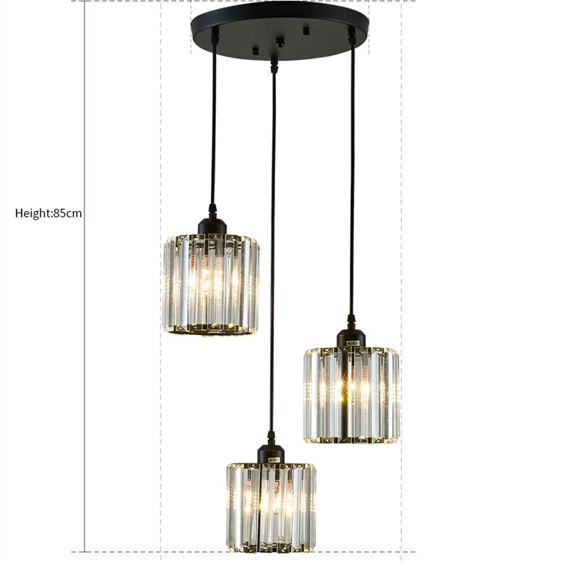 

Nordic LED Dining Room Pendant Lamp Black 3 Heads Glass Lamp Shade Crystal Hanging Light For Kitchen ceiling chandelier