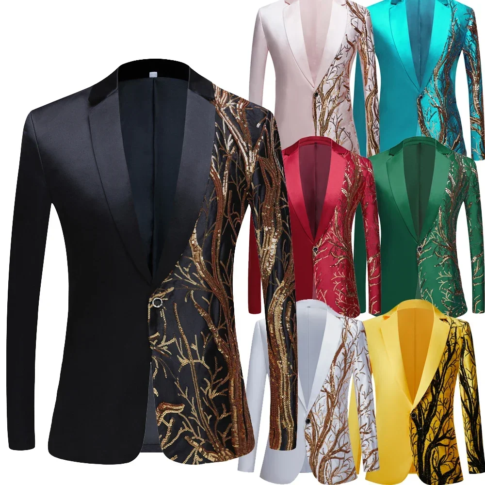 

Mens Sequin Embroidered Suit Coat Shiny Bling Glitter Blazer Tuxedo Suits Wedding Party Stage Costumes Nightclub Prom DJ Jacket