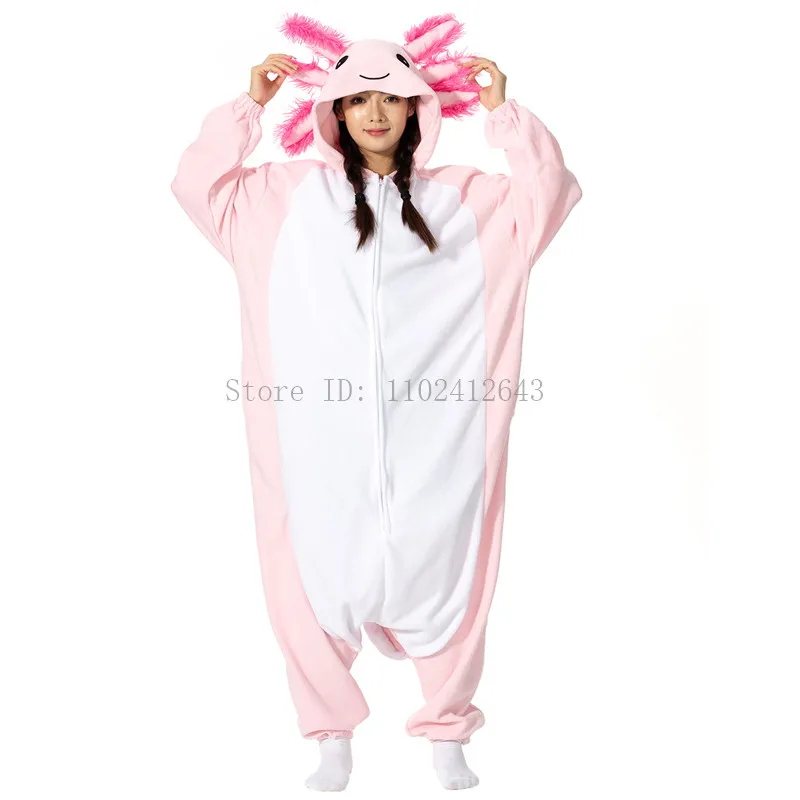 Halloween Onesie For Women Men Adult Child Animal Kigurumis Pyjamas Cartoon Yellow Pink Axolotl Pajama Homewear Cosplay Costume kigurumi pajamas onesies