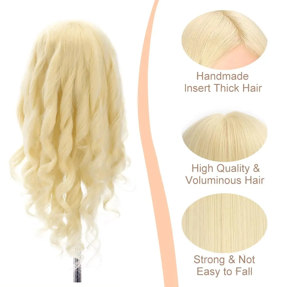 Unisex-Adult Mannequin Head with 80% Real Human Hair #613 Blonde Hair Cosmetology Manikin Head For DIY Makeup and Hair Styling