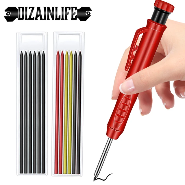 Crayon de charpentier solide avec mines de recharge et taille-crayon, crayon  de construction pour marqueur de trou profond, marquage, outils de travail  de calcul - AliExpress