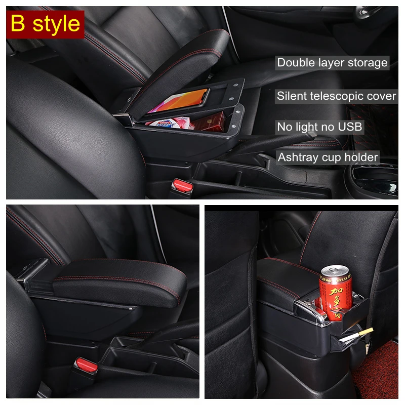 For Honda BRV honda mobilio BR-V Armrest Box Central Store Content Storage  Box With Cup Holder Ashtray USB Charging Retractable