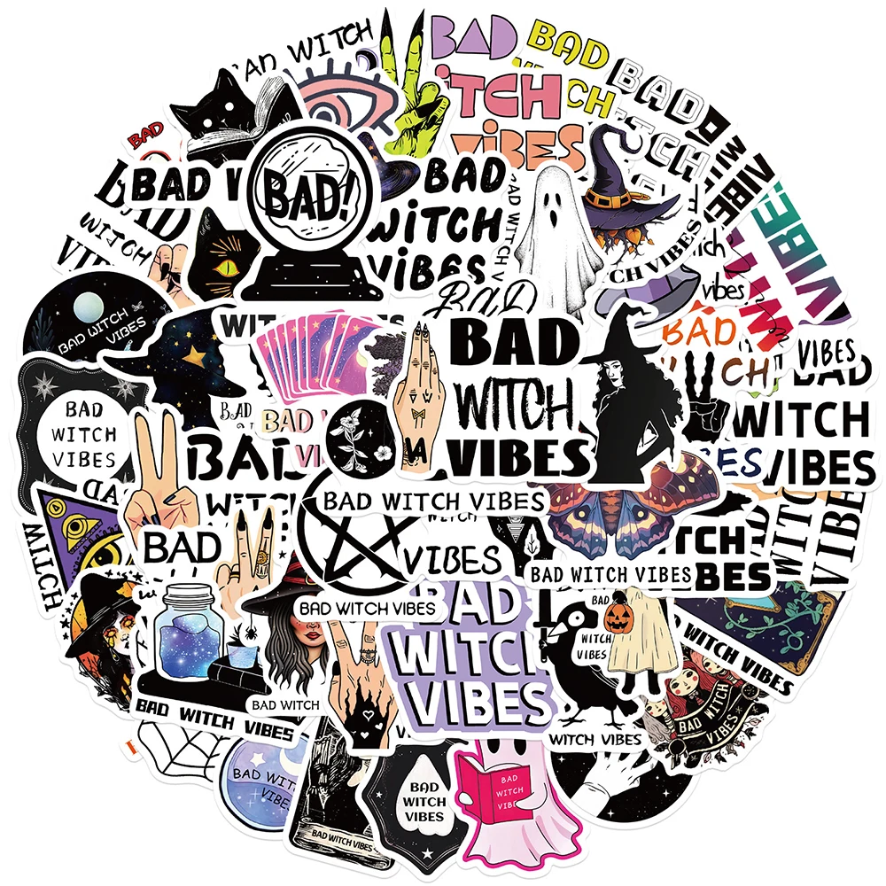 10/30/50pcs Gothic Bad Witch Vibes Graffiti Stickers DIY Laptop Motorcycle Car Luggage Phone Bike Cool Decoration Sticker Decals