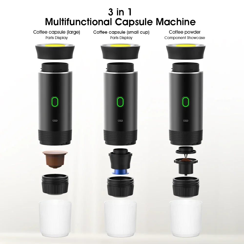 Wireless Electric Portable Espresso Coffee Machine for Car & Home Camping Coffee Maker 3-in-1 Capsule Powder Travel Coffee Maker 2