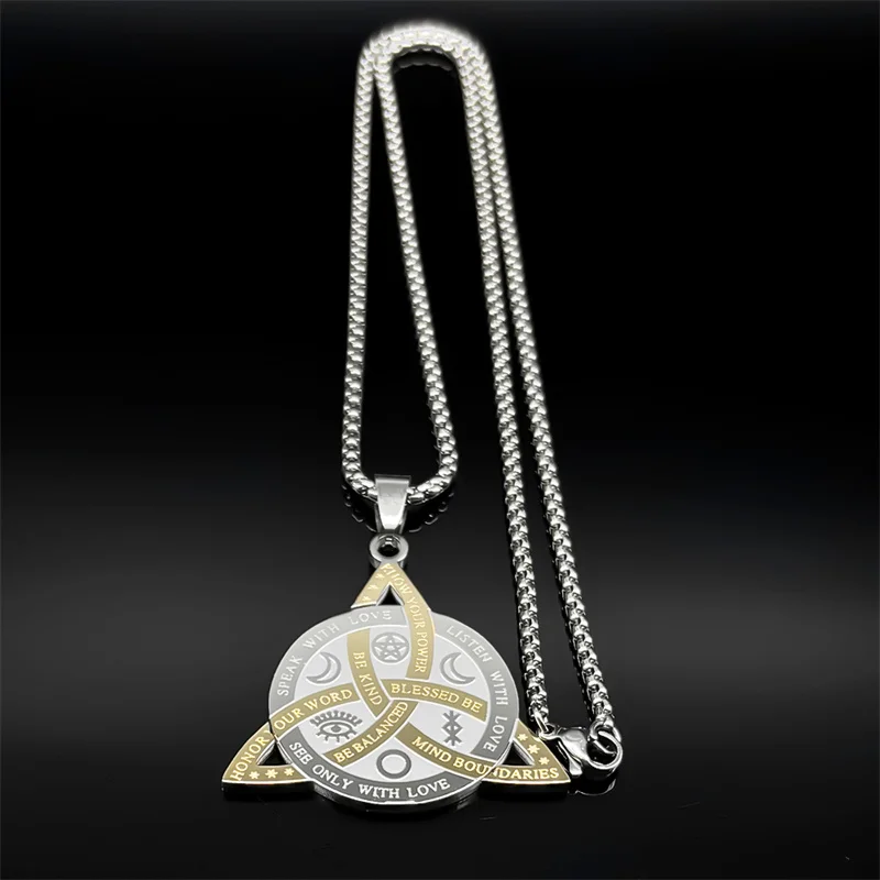 Vintage irische keltische Drei faltig keit Knoten Anhänger Halskette Frauen Männer Edelstahl Silber Farbe Hexerei Amulett Kette Schmuck – Detail 6