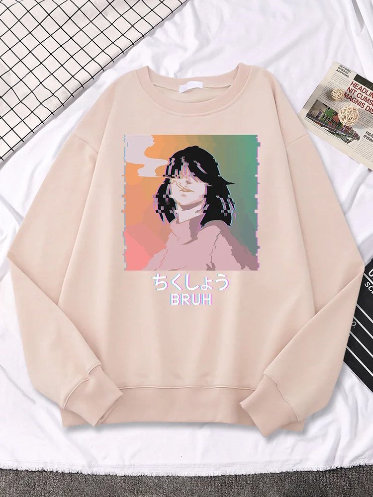 

Vaporwave Bruh Girl Japanese Anime Aesthetic Prints Woman Hoodie Autumn Fleece Clothing Comfortable Warm Pullover Women Hooded