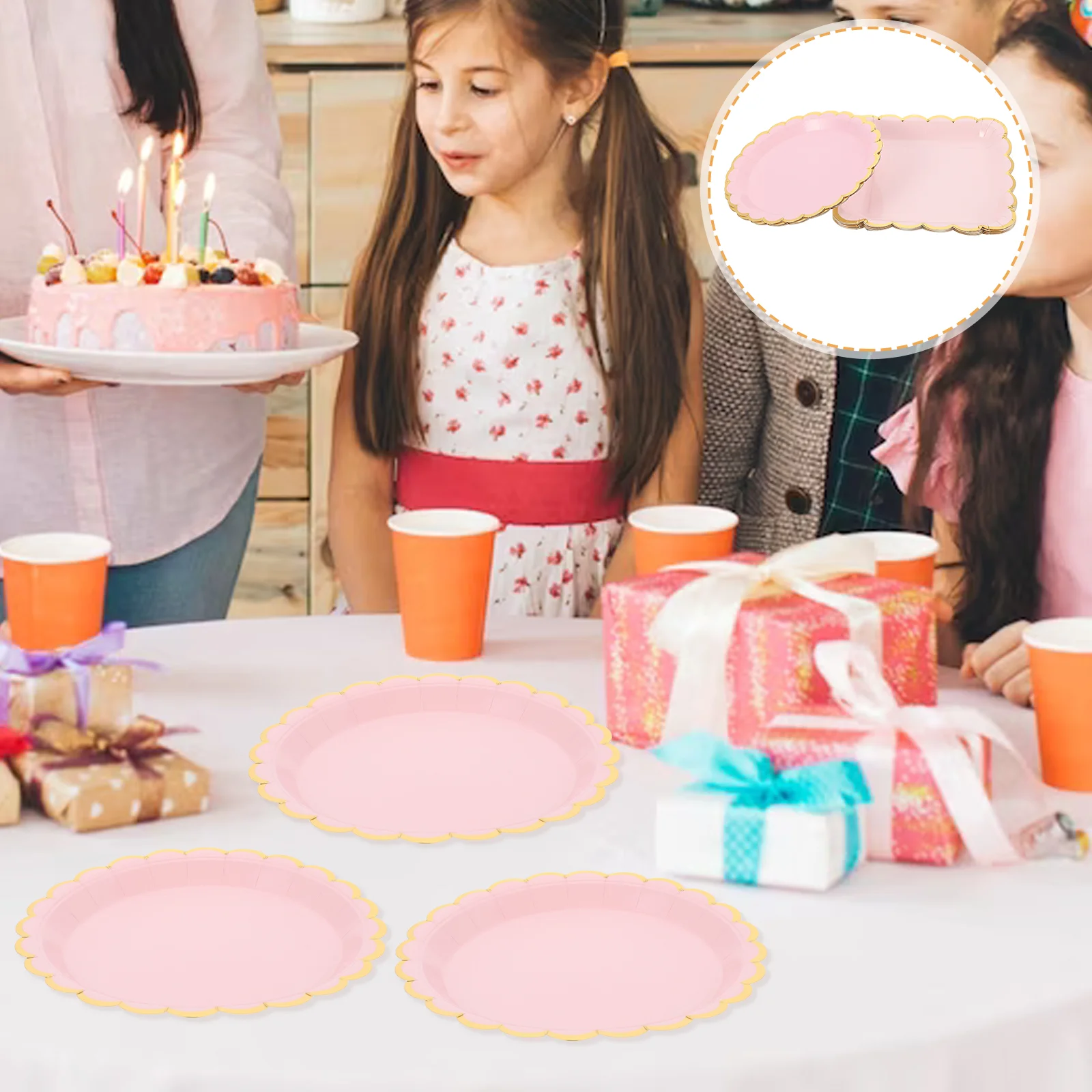 20 Pcs Festival Dinner Paper Plate Pink Square Plates Gathering Cake Decorate Pan