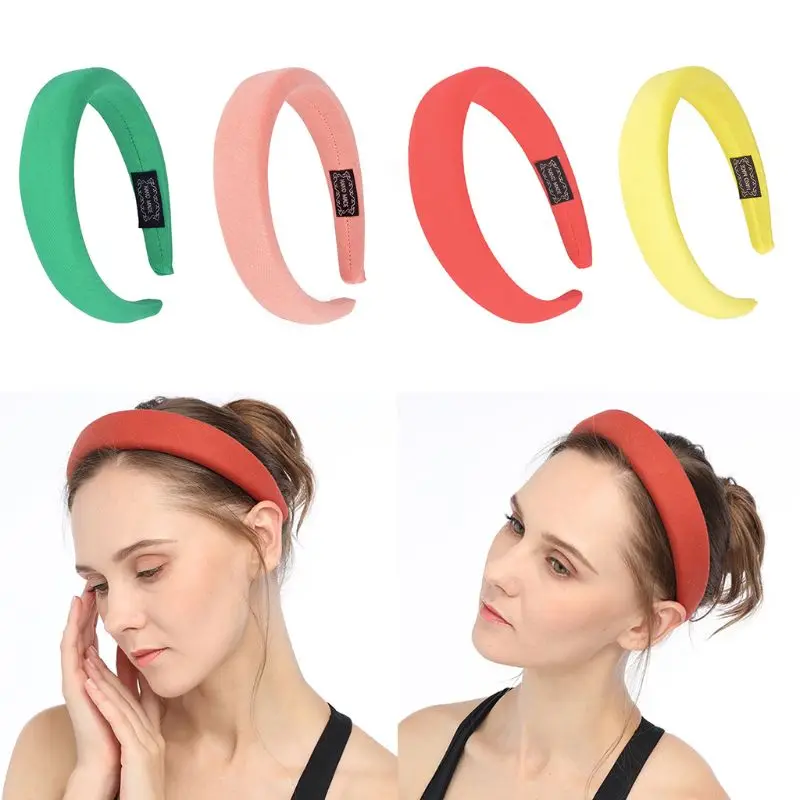 

Womens Ethnic Retro Thick Sponge Headband Solid Candy Color Cloth Wrapped Hair Hoop Antiskid Padded Bandana Wash Face Headdress