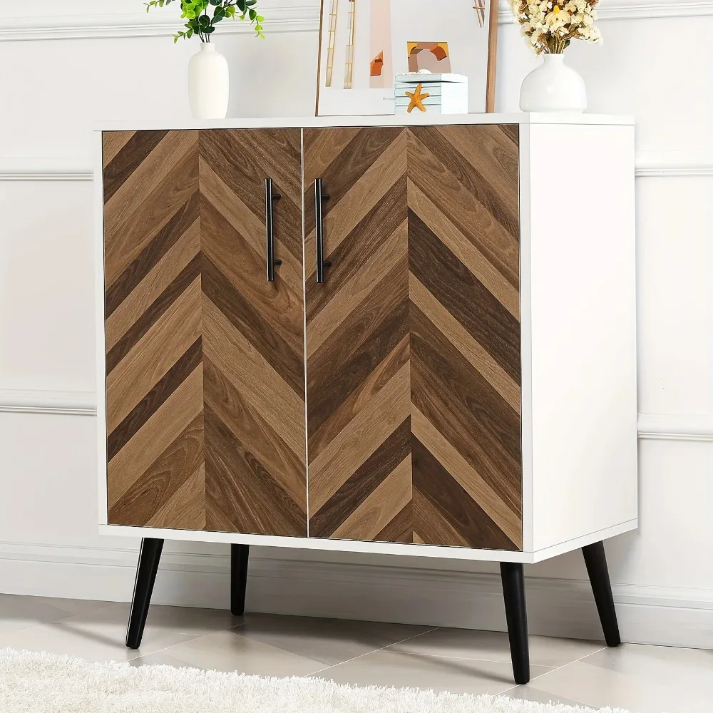 Modern Storage Cabinet 2 Doors 28" Long Wooden Buffet Cabinet Adjustable Shelves Accent Bedroom Hallway