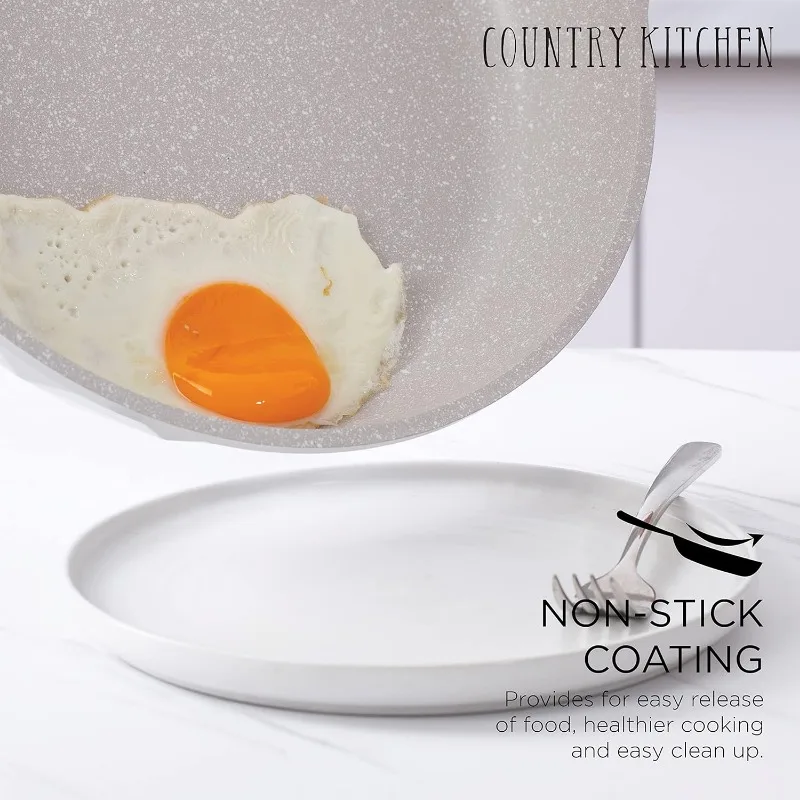 Country Kitchen Nonstick Induction Cookware Sets, 8 Piece Nonstick Cast  Aluminum Pots and Pans 