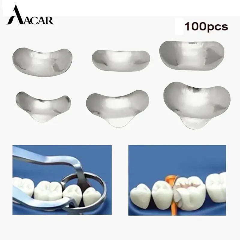 

100pcs/set Dental Sectional Contoured Matrices Matrix Ring Delta Wedges Filling Dental Matrix Metal Matrices Bands