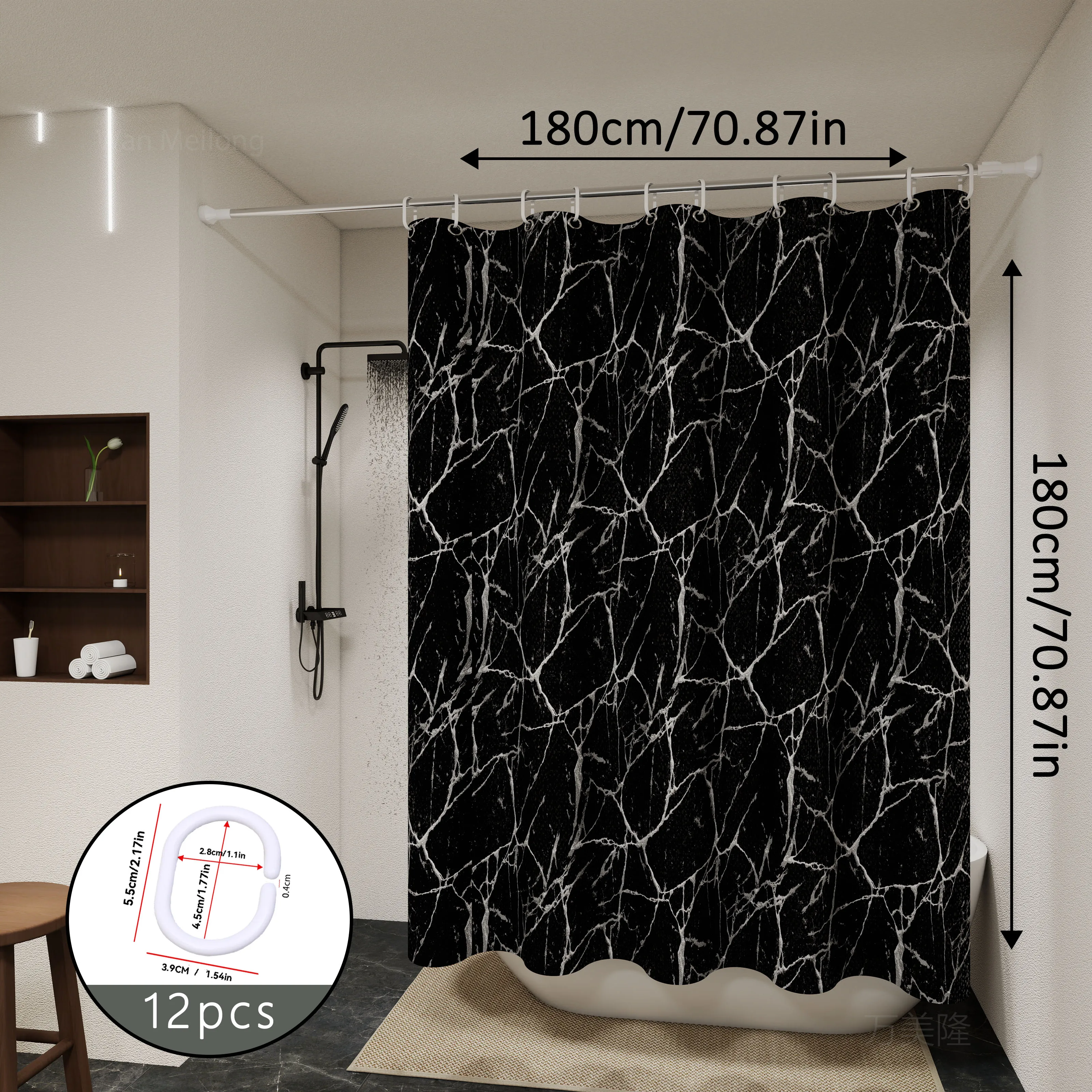 Black Marble Bathroom Shower Curtain 4