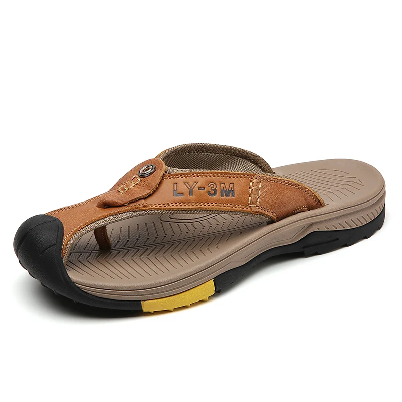 Genuine Cow Leather Shoes Men Sandals Mens Flip Flops Men's