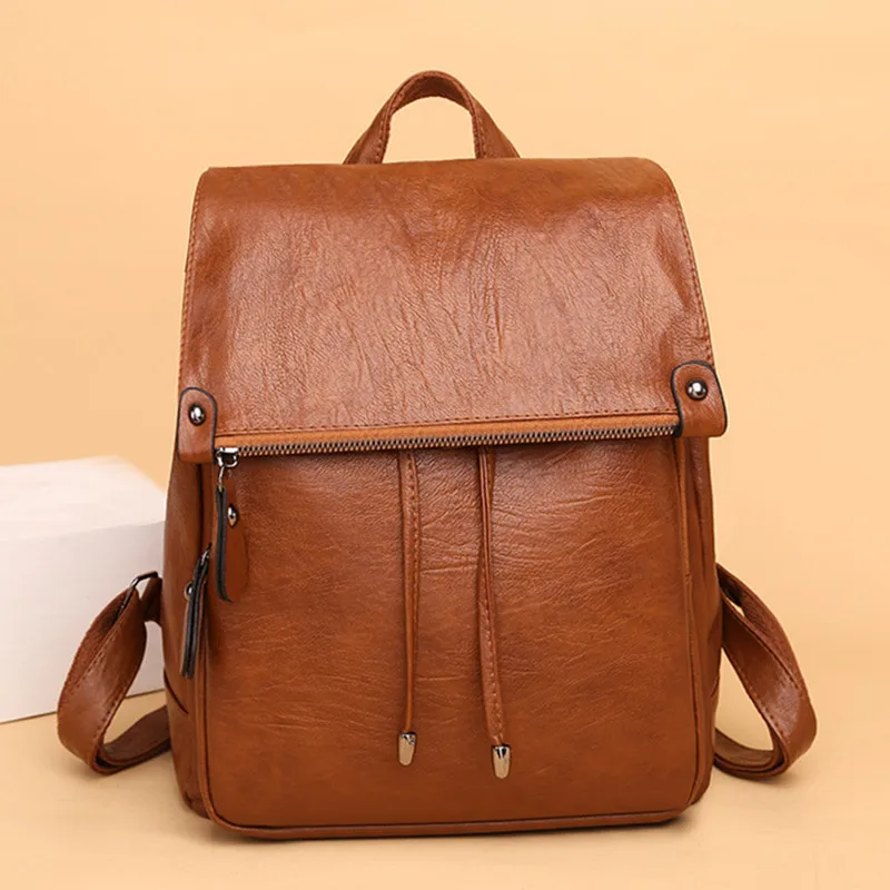 Vintage leather women's backpack fashiona elegant school bag for girls large capacity outdoor Feminina travel backpack