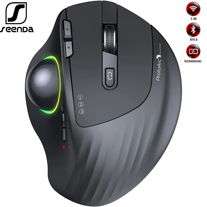 Seenda Wireless Trackball Mouse 2.4g Rgb Adjustable Ergonomic