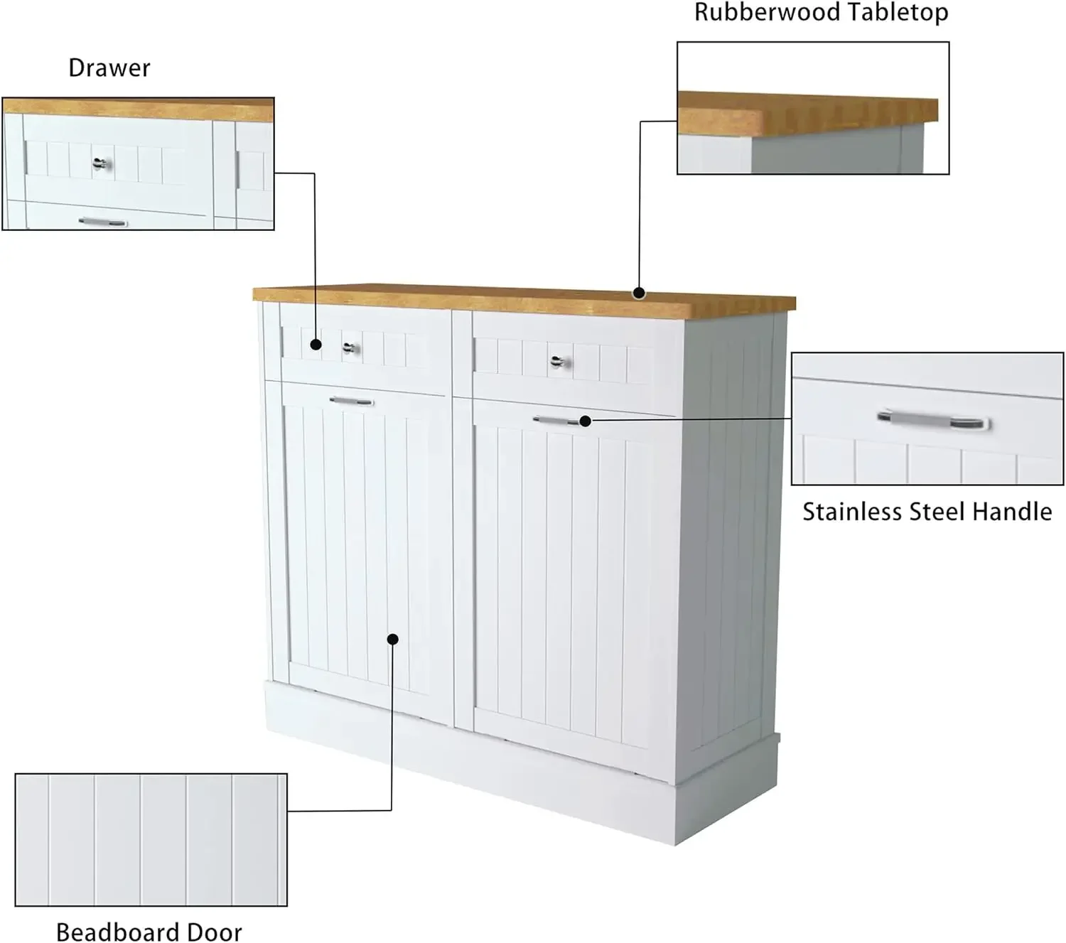 Cabinet 10 Gallon Wooden Free Standing Laundry Sorter Cabinet,Recycling Cabinet with Hideaway Drawer,Tilt Out Trash Cabinet Can 5