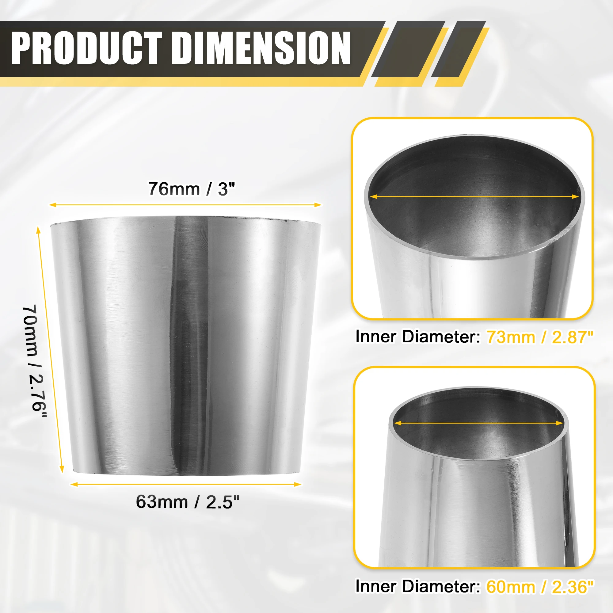 Uxcell Car Mandrel Exhaust Bend Elbow Pipe 304 Stainless Steel Concentric Reducer OD 1.5inch-3inch to OD 2inch-5inch