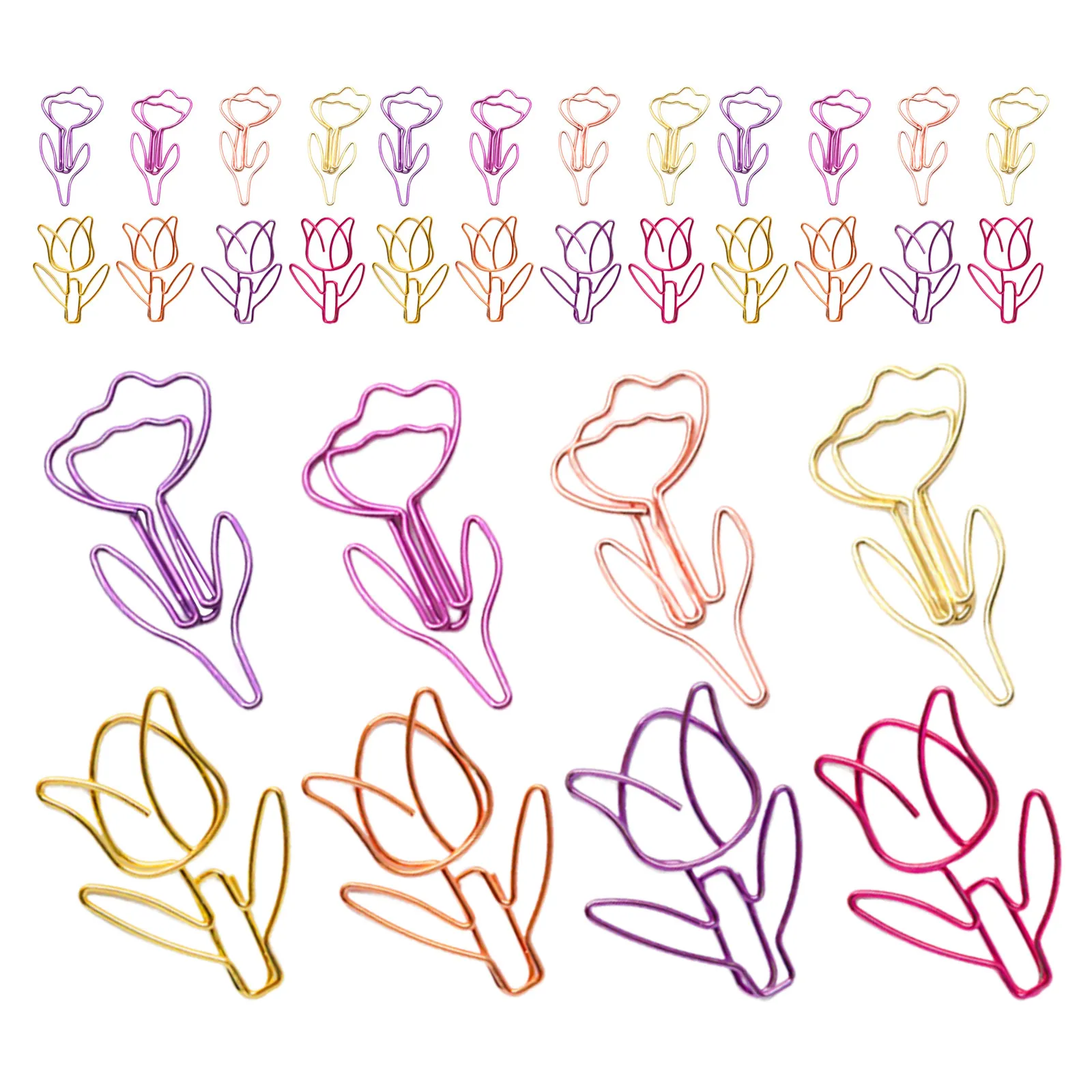 80Pcs 튤립 꽃 종이 클립 사무실 학교 용품을위한 귀여운 다채로운 금속 플래너 클립 장식 파일 조직
