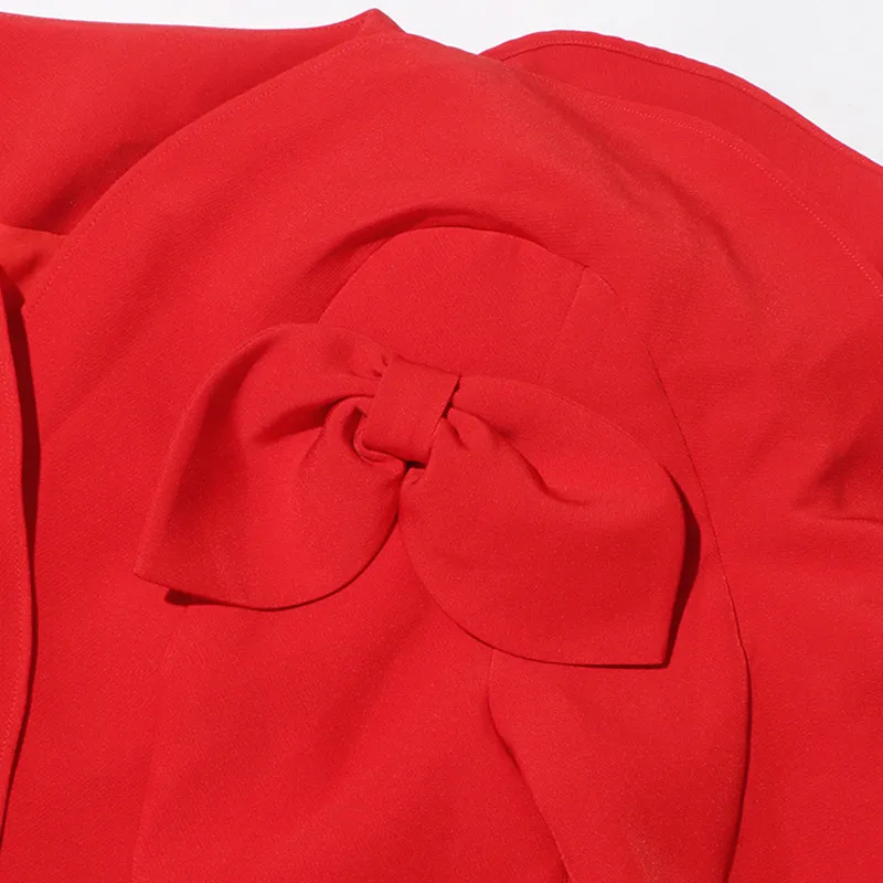 KBQ Solid Patchwork Ruffles Temperament Blazers For Women V Neck Long Sleeve Spliced Belt Chic Blazer Female Fashion Clothes New