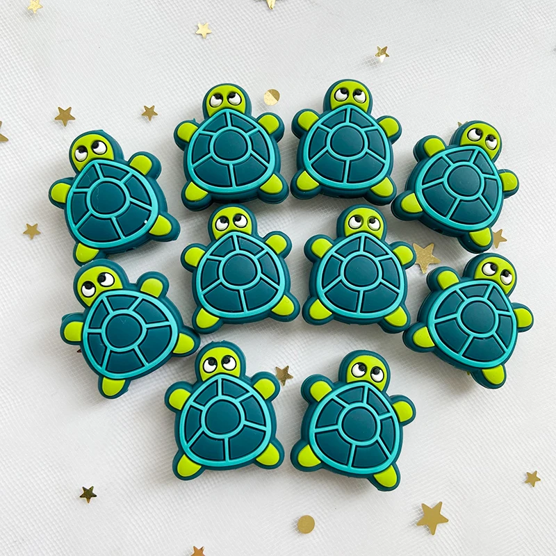 10pcs Baby Silicone Cartoon Animal Green Turtle Beads Food Grade Teeth Beads DIY Pacifier Necklace Accessories Baby Toys