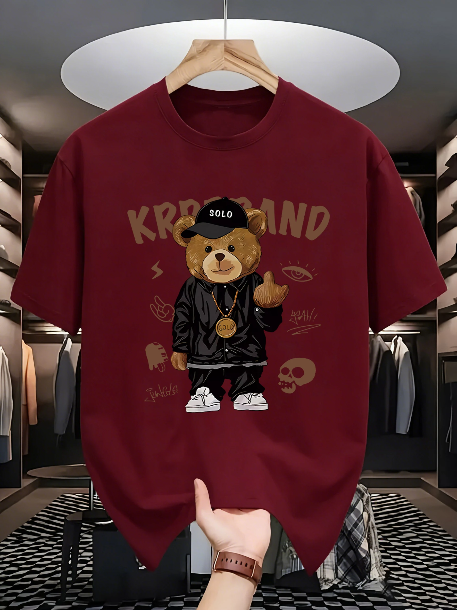 Hip-Hop-Style Cartoon-Bären-Prints Herren T-Shirt Sommer Neu Locker Sitzend Kurzarm O-Ausschnitt Baumwoll-T-Shirts Trendige Allround-Kleidung – Detail 20