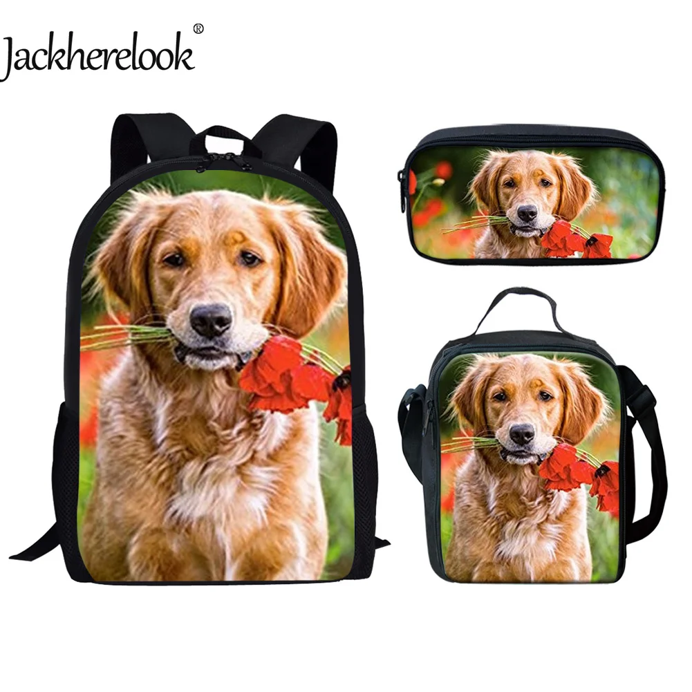 jackherelookかわいい3d犬プリント3ピース-セット子供のための学校通学旅行大容量リュックmochila-2022
