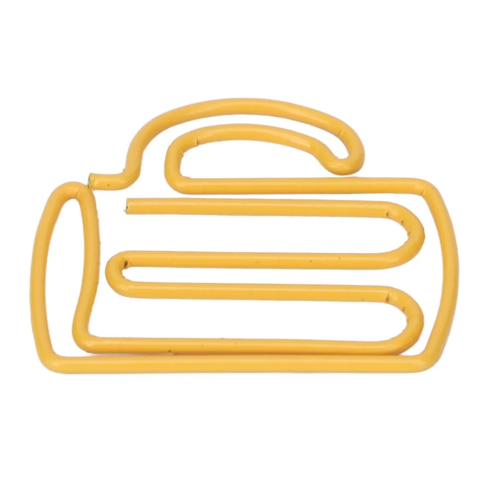 100Pcs 노란색 귀여운 종이 클립 플라스틱 코팅 금속 컵 모양 종이 클립 휴대용 27*24mm 사무실 클립 사무용품