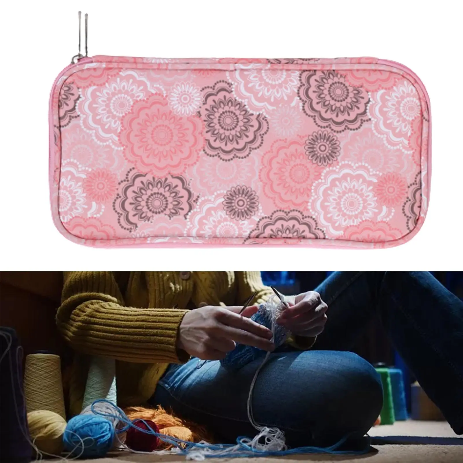 Knitting Needles Storage Bag Empty for Knitting Needles Set Travel Organizer Floral Sewing Bag Organizer Case Crochet Hook Case
