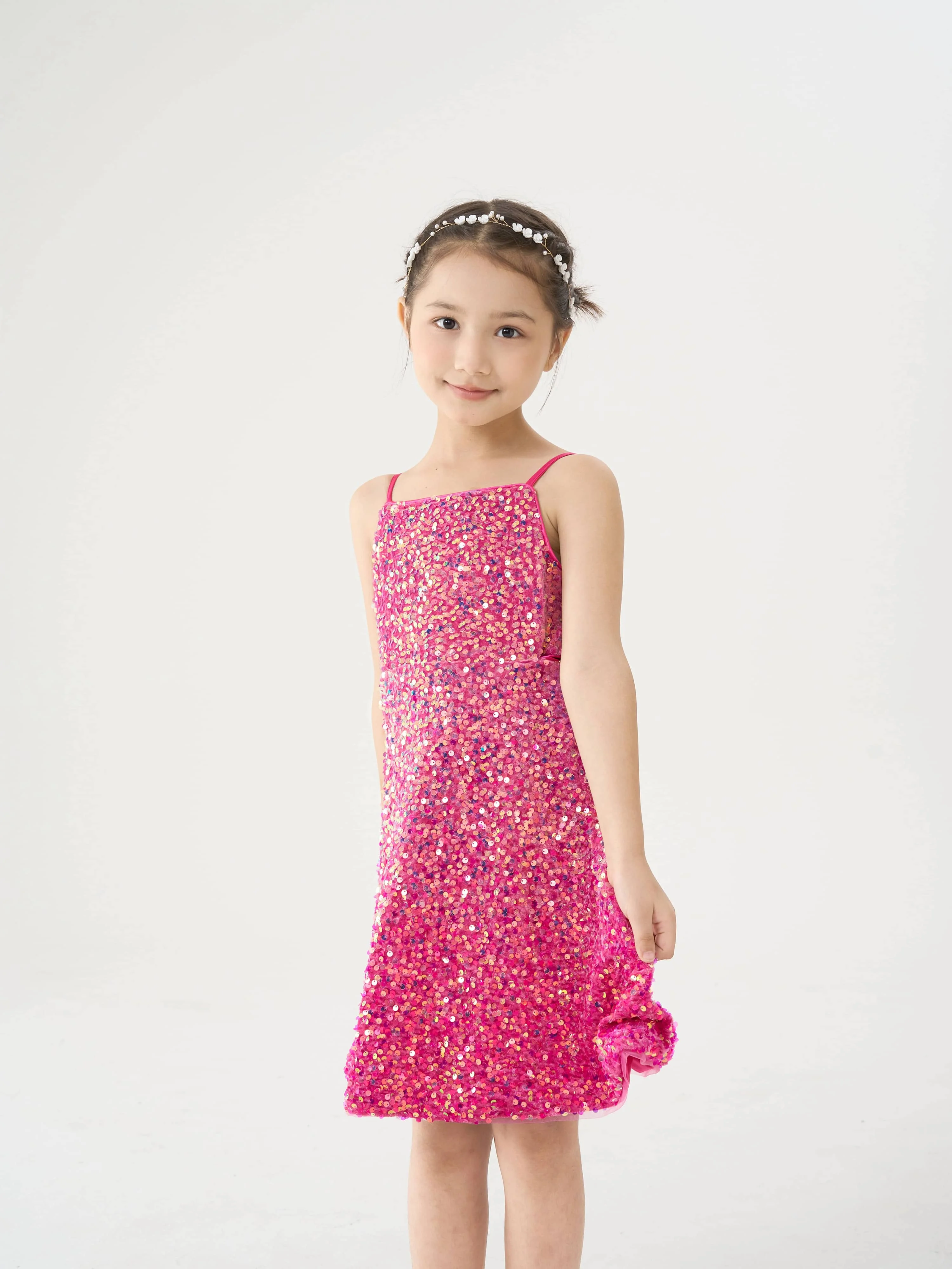 Girl Ombre Pastel Gradient Shimmer Sparkle Pink Sequin Birthday Party Dress Flower Girl