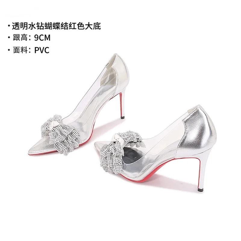 

Туфли женские с заостренным носком, ПВХ, заостренный носок, стразы, жемчуг, тонкий высокий каблук, классические сандалии, весна-лето