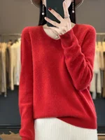 Basics 2024 Autumn Winter Women Sweater 100% Merino Wool V-Neck Knitwear Solid Office Lady Pullover Long Sleeve Cashmere Clothes - Image 6