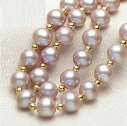 20 inch AAAA Japanese Akoya 9-10mm Purple pearl Necklace 14Kp  Yellow Gold clasp
